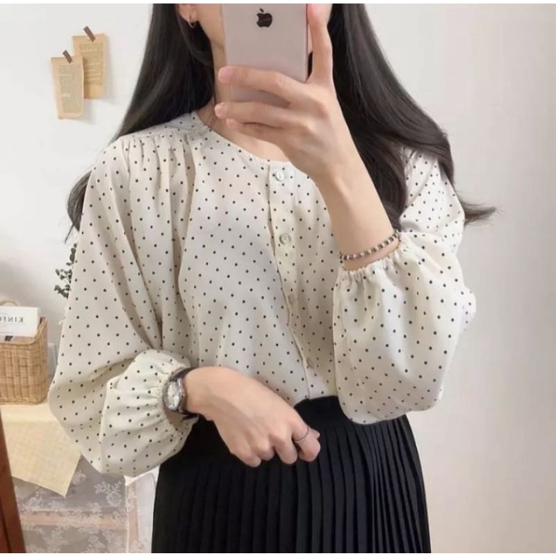 Larisa Atasan Blouse Wanita/ Atasan Motif Polkadot