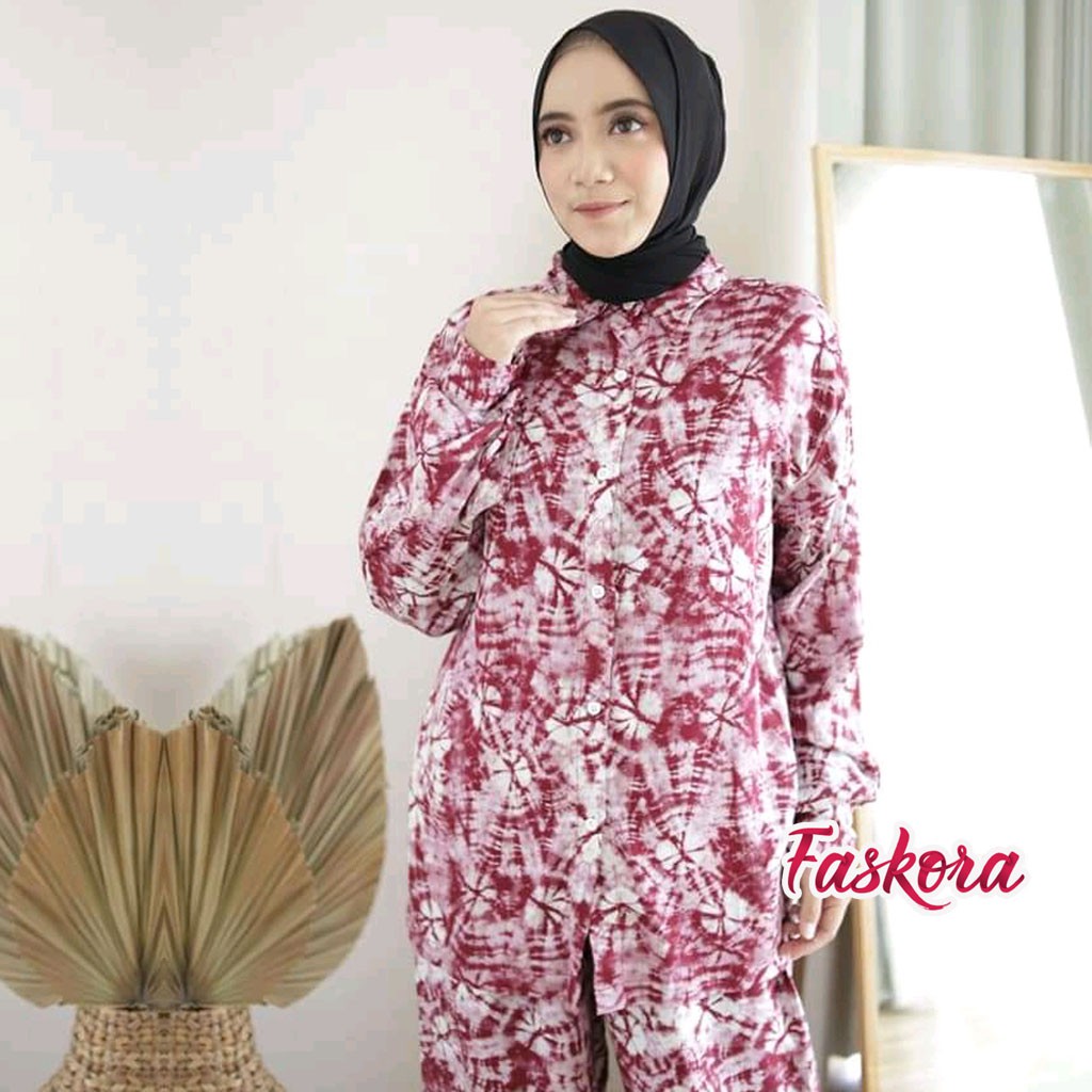 Setelan Tie dye Panjang Wanita Murah Abstrak / One Set Tie dye Rayon Kekinian / Pajamas Katun Rayon