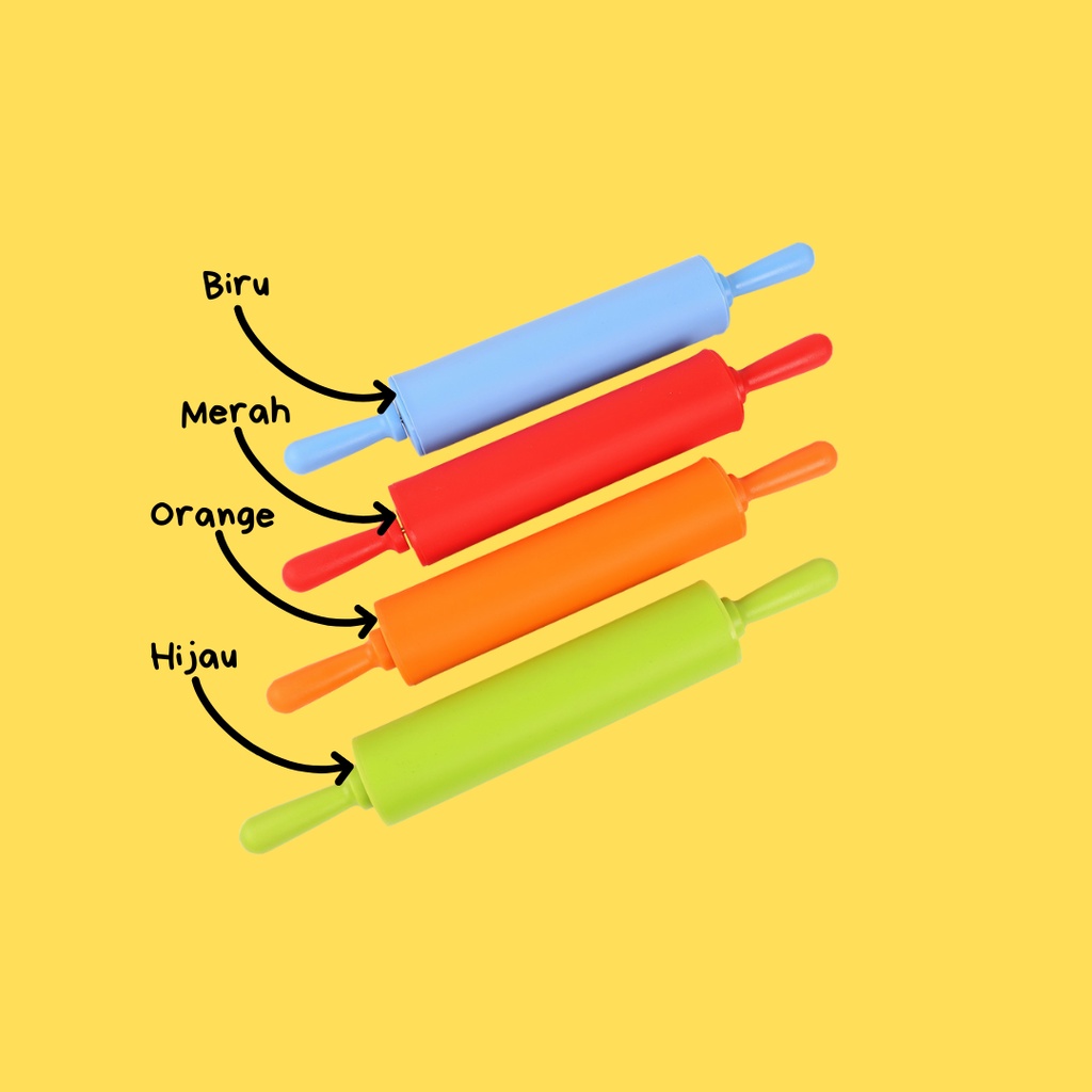 Rolling Pin  Silikon Penggiling Adonan Kue Baking Biru Merah Orange Hijau
