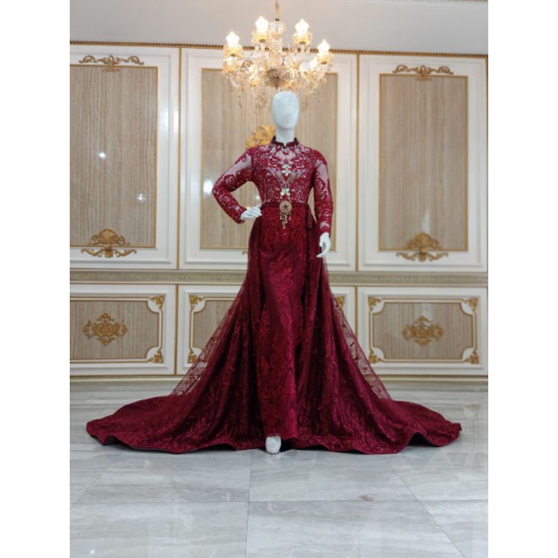 KEBAYA STORE21 GAUN  SLIM MODREN AKAR BEREKOR/BAJU PENGANTIN FULL PAYET   SPAN/GAUN AKAD