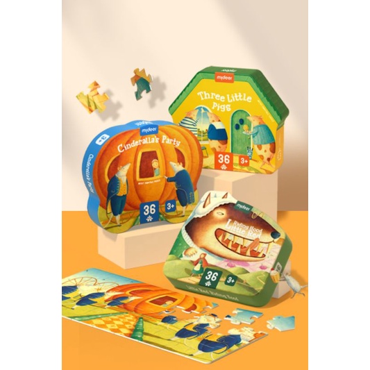 Mideer fairy tale jigsaw puzzle 36pc red riding three pig cinderella