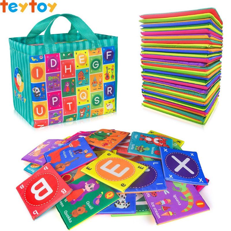 Mainan Edukasi Bayi Soft Flash Card Huruf Kartu Pintar Bahan Kain Alphabet Teytoy Baby Soft Alphabet FlashCards Toys, Baby Early Learning Puzzle Toy ABC with Storage Bag, Washable Soft Cloth Sensory Toy Buku Bantal Kain Bayi Hitam putih Kado Ultah Anak