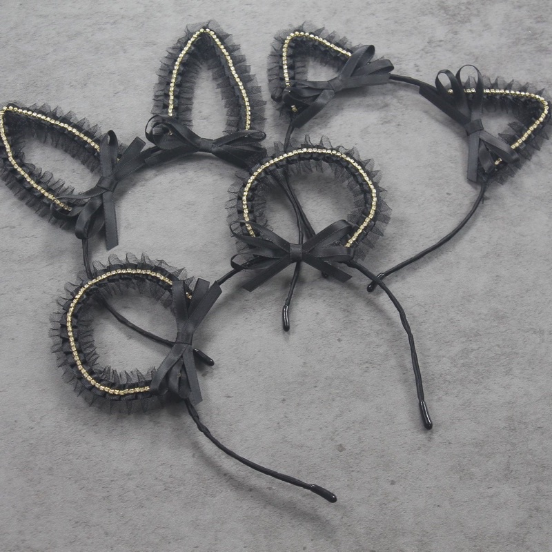 Bando Sweet Lace Chiffons Cute Ribbon Bow Cat Ears Hearband