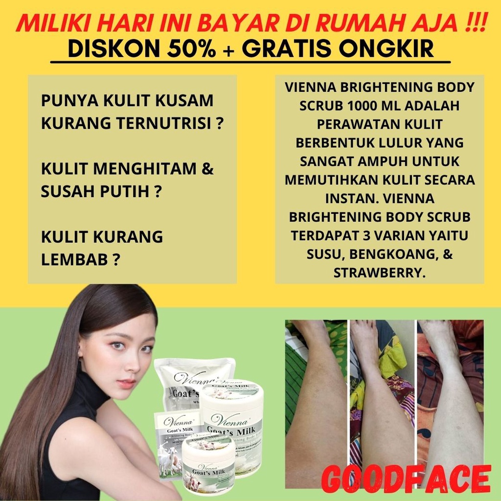 VIENNA LULUR WHITENING BODY SCRUB 1000ML BPOM PEMUTIH BADAN LULUR BADAN PEMUTIH BADAN PERMANEN