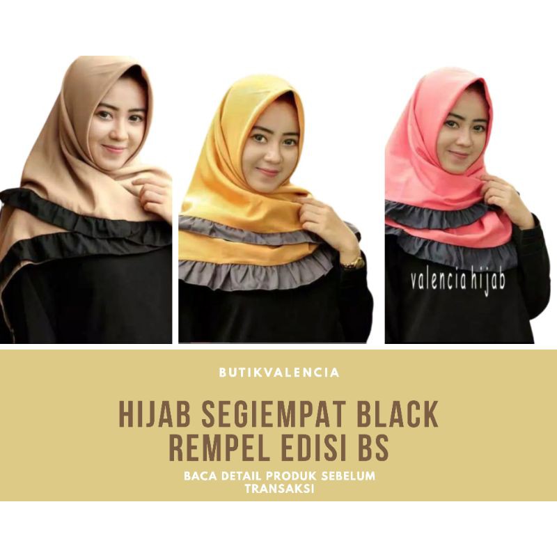 Hijab Jilbab Kerudung Segiempat Black Rempel KATUN SAUDIA (  Edisi BS )