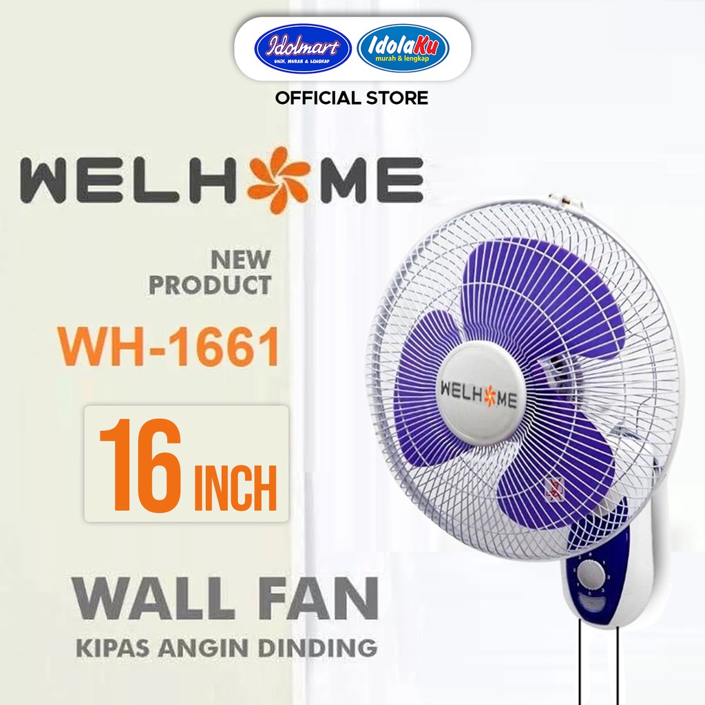 IDOLMART Kipas Angin Dinding Welhome 16 Inch Wall Fan WH-1661 Murah Surabaya