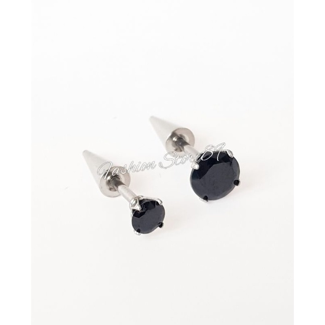 Titanium Anting Roda Runcing Permata Zircon Hitam anting Roda Titanium pria wanita