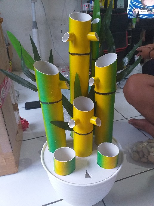 Air Mancur Bambu 3 Tingkat Kuning