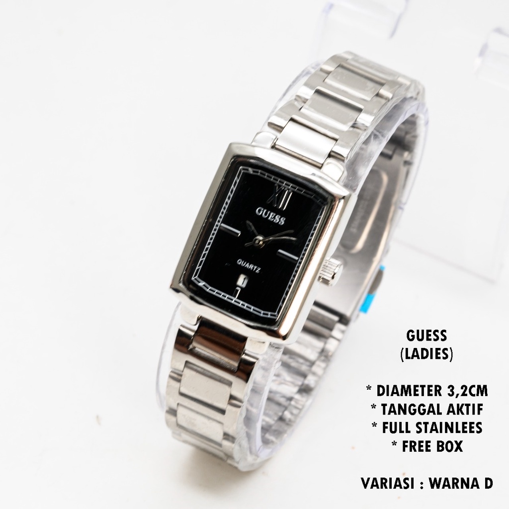 (FREE BOX) JAM TANGAN WANITA GUESS RANTAI BODY SEGI TANGGAL AKTIF