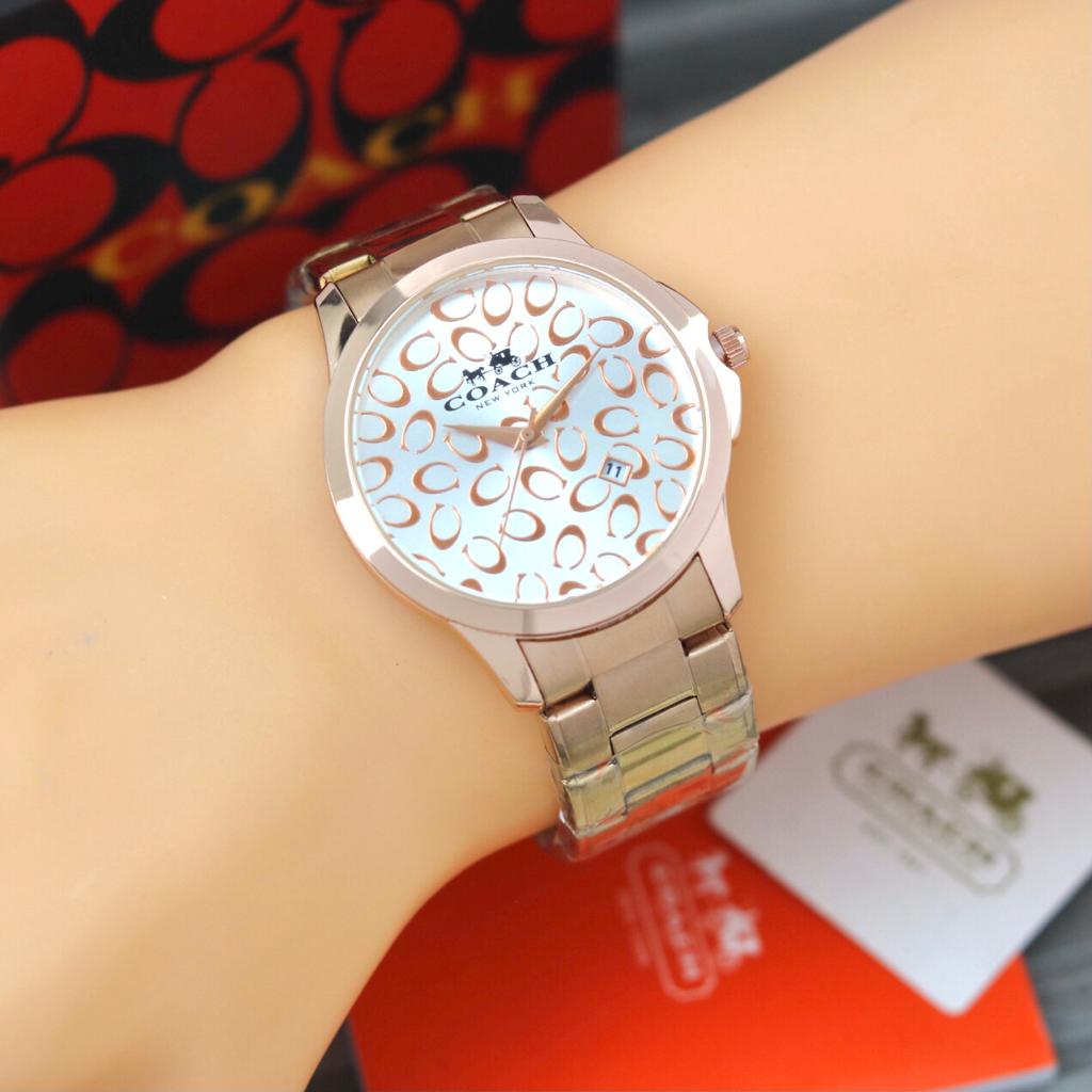 BEST SELLER JAM TANGAN WANITA COACH O90 TALI RANTAI TANGGAL AKTIF DM 4.2CM FREE BOX BATERAI CADANGAN || JAM TANGAN FASHION WANITA JAM TANGAN CEWEK MURAH COACH