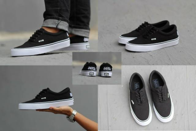 SEPATU VANS AUTHENTIC FULL BLACK HITAM POLOS PUTIH OLD SCHOOL ERA