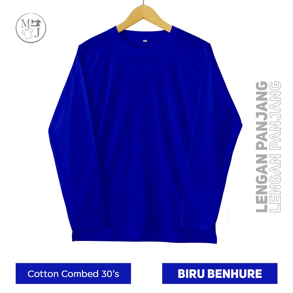 Kaos Polos Biru Benhure Lengan Panjang Kaos Cotton Combed 30s