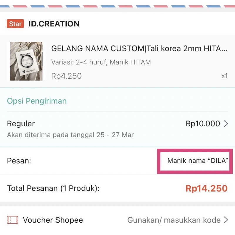 Gelang Nama Custom Tali Korea 2mm Hitam (Gelang Dadu Inisial A-Z Hitam