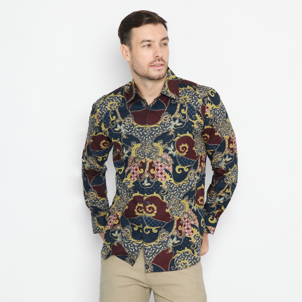 Kemeja Lengan Panjang Pria / Platini Batik Pria Batik Lengan Panjang Katun Navy 460513