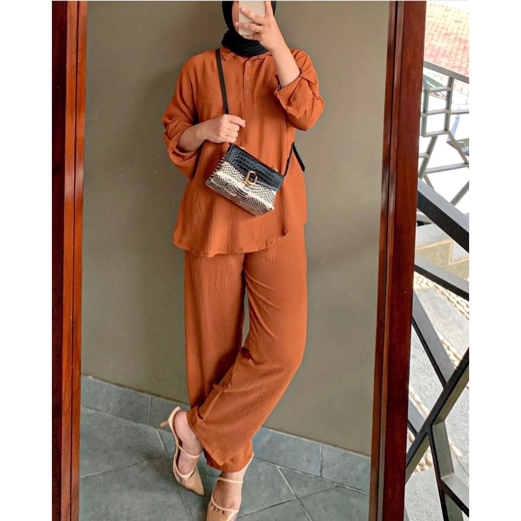 LENI ONESET CRINCLE AIRFLOW PREMIUM / SETELAN BAJU WANITA CASUAL / SETELAN OUTFIT CASUAL / SETELAN B