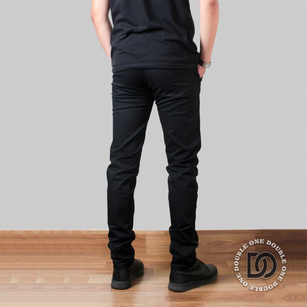 DOUBLE ONE - Celana Chino Panjang Slimfit Hitam / Celana Chino Stretch / Celana Panjang Pria / Celana Chino Premium