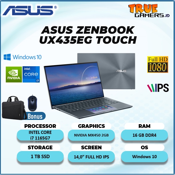 ASUS ZENBOOK UX435EG  TOUCH MX450 2GB i7 1165G7 16GB 1 TB SSD Windows 10 14.0FHD