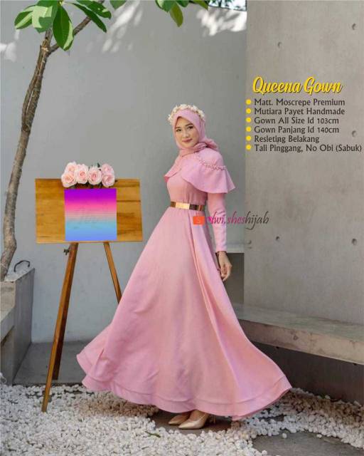 QUEENA GAUN GAMIS MOSCREPE POLOS