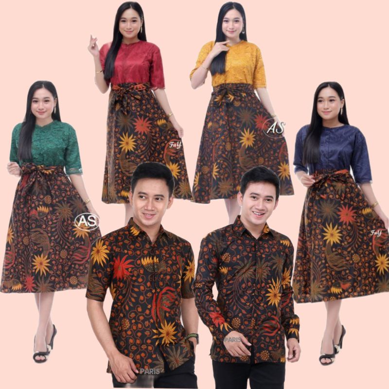 DRES BRUKAT MODERN COUPLE BATIK UNGGULJAYA PAKAIAN KERJA BATIK PRIA LENGAN PANJANG PENDEK DRES NATAL