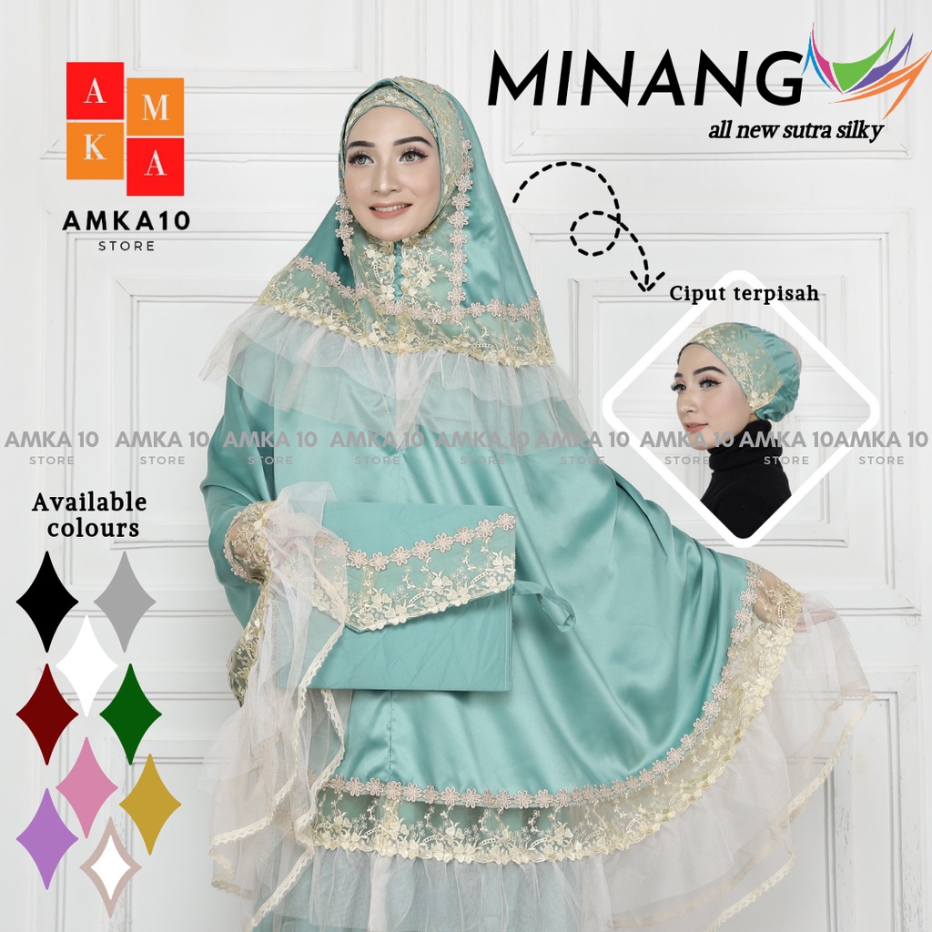 MUKENA MEWAH DEWASA MINANG SUTRA SILKY BROKAT TILE RENDA GIPPER IMPORT DENGAN CIPUT TERPISAH BY AMKA
