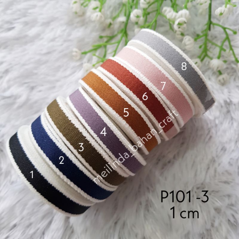 

kode P101-3 PITA Canvas Pinggiran Putih 1 cm pita korea canvas jual per yard 90 cm bukan per roll