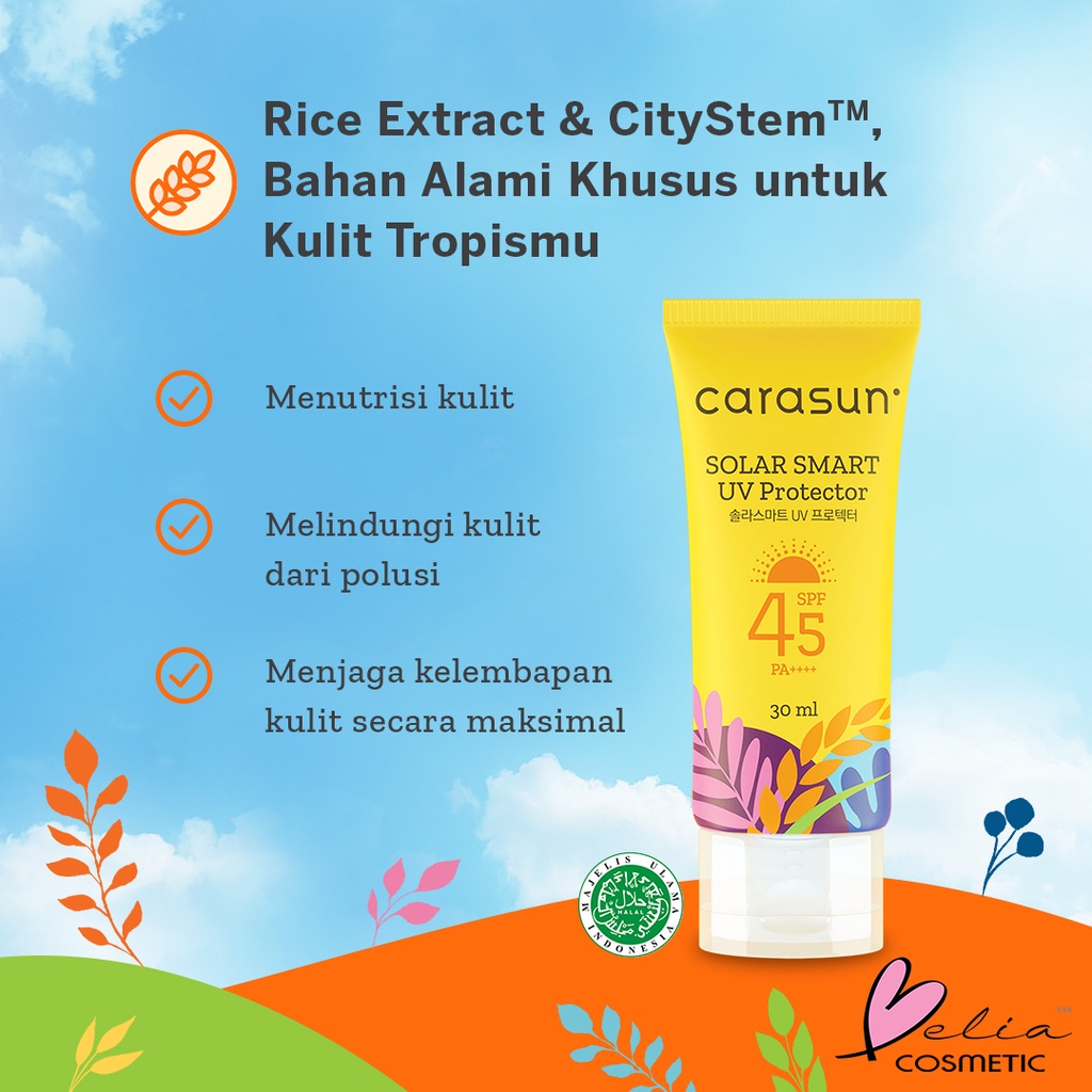 ❤ BELIA ❤ CARASUN Solar Smart UV Protector Sunscreen SPF 45 PA++++ (✔BPOM) 8ml | 30ml | 70ml