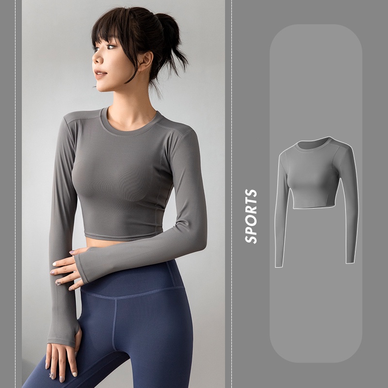 [OXY] Baju Olahraga Wanita Lengan Panjang Yoga Crop Top 2003 (S/M/L)-5