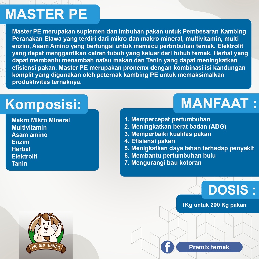 PREMIX MASTER PE 1KG - PREMIX PE KONTES - Suplemen kambing PE breeding dan kontes komplit berkualitas - Premixternak