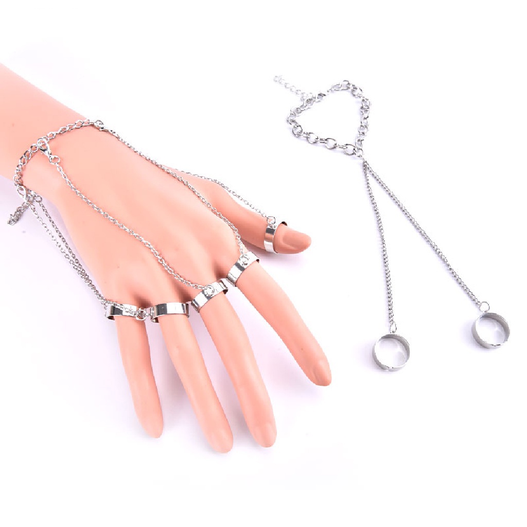 Set Gelang Rantai Cincin Model Terbuka Dapat Disesuaikan Bahan Stainless Steel Warna Silver Gaya Punk Untuk Pria Dan Wanita