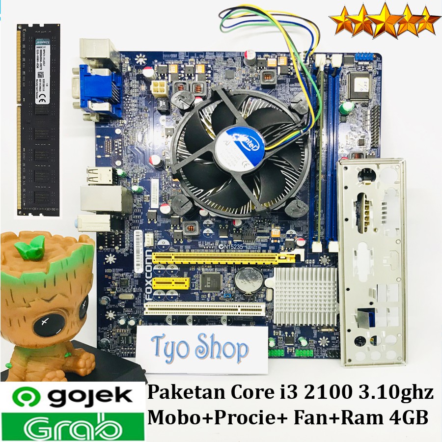 Mainboard H61 Paket Processor core i3 2100 3.10Ghz plus Fan RAM 4GB