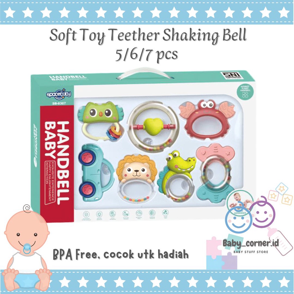 Soft Toy Teether Shaking Bell | Mainan Bayi Edukasi Silikon |Teether Banana | Isi 6pcs Mainan Gigitan Bayi Sensory Handball Mandi Bola Bath Toys