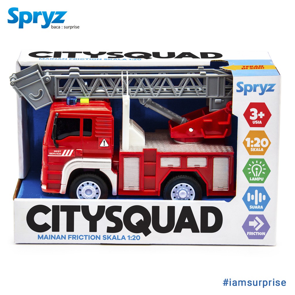 Spryz Citysquad Mainan Truk Pemadam Skala 1:20 dengan Mesin Friction, Lampu &amp; Suara