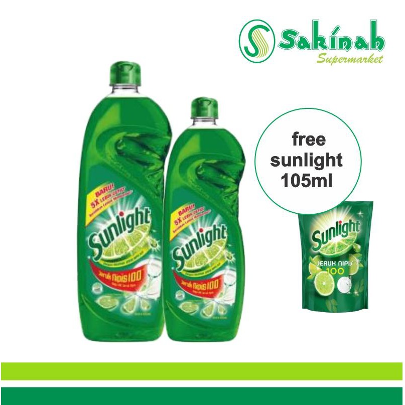 Sunlight LIme Sabun Cuci Piring 750ml + 400ml Botol (free Sunlight 95ml)