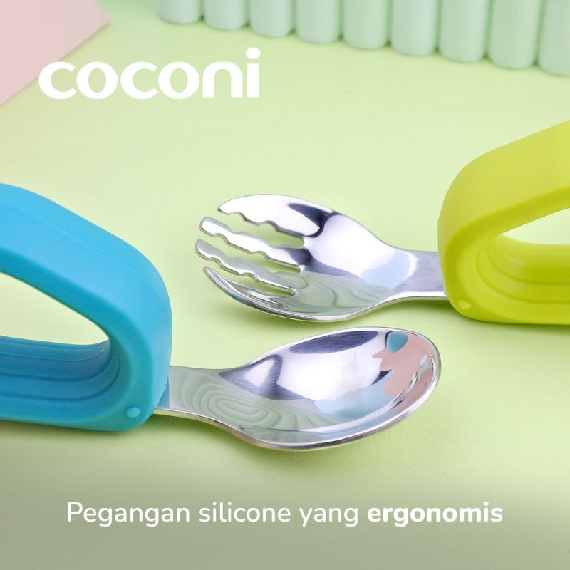 Coconi Eazy Grip Fork &amp; Spoon with Case / Sendok Garpu Makan Anak dengan Kotak