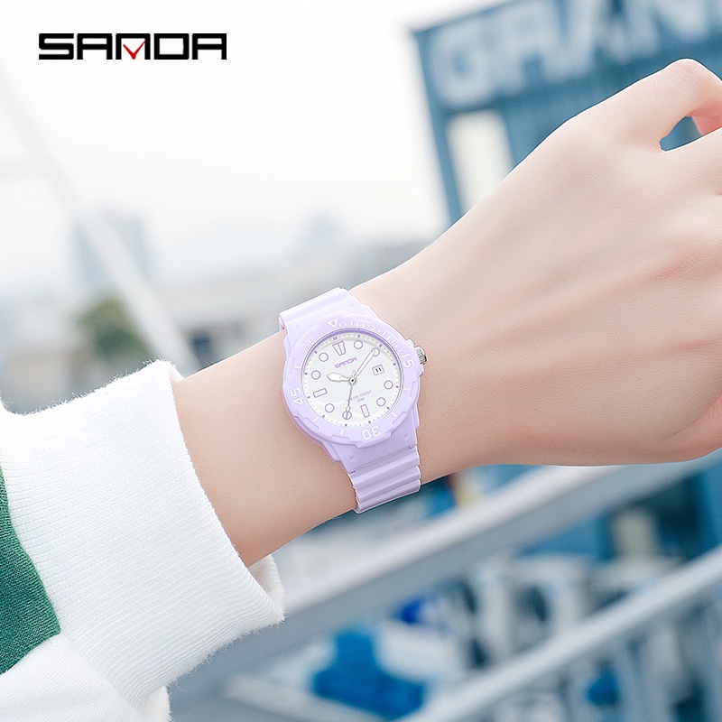 SANDA 6039 Jam Tangan Wanita Analog Tali Rubber Luminous Anti Air WATCHKITE WKOS