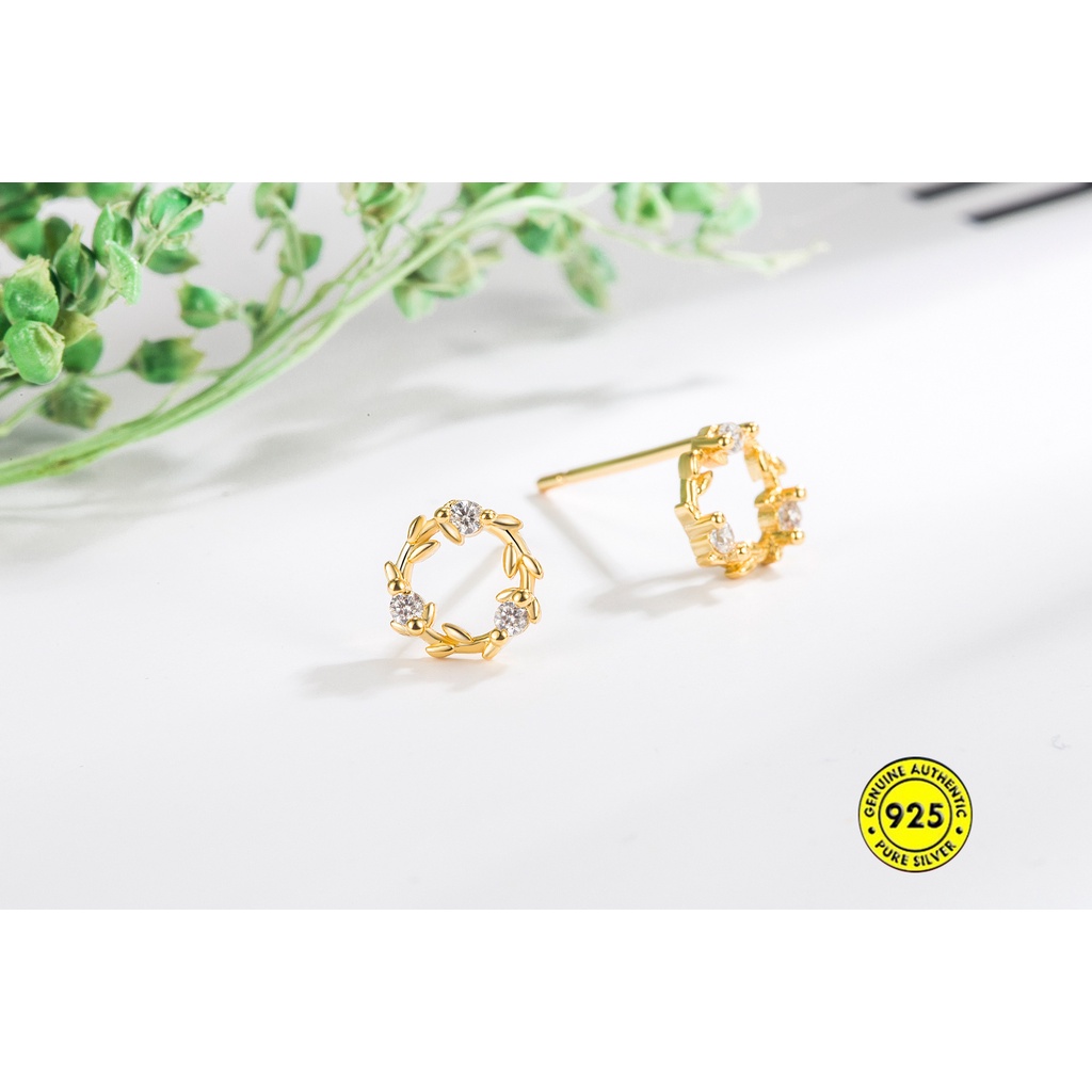 Anting Stud Desain Karangan Bunga Bahan Sterling Silver Untuk Wanita