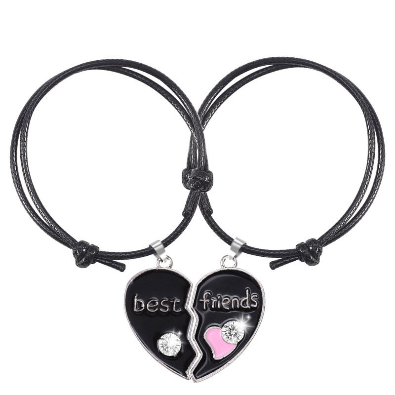 Best Friend Lady Bracelet Girlfriends Bff Heart Pendant Black And White Leather Rope Hand Chain Fashion Jewelry Gift