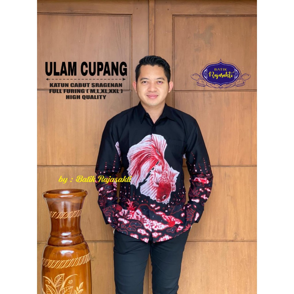 ULAM CUPANG RAJASAKTI KEMEJA BATIK SOLO PRIA LENGAN PANJANG LAPIS FURING ATASAN BATIK PREMIUM MODERN KATUN HALUS BAHUWIRYA  BANAMITRA BANAMITRA PUTIH BANGSAWAN BAYU PUTRA BERLIAN BIRU BHARATAYUDA BIMASENA BIRENDRA BIRU INDAH BRAHMAKERTA BRAHMAKERTA MERAH