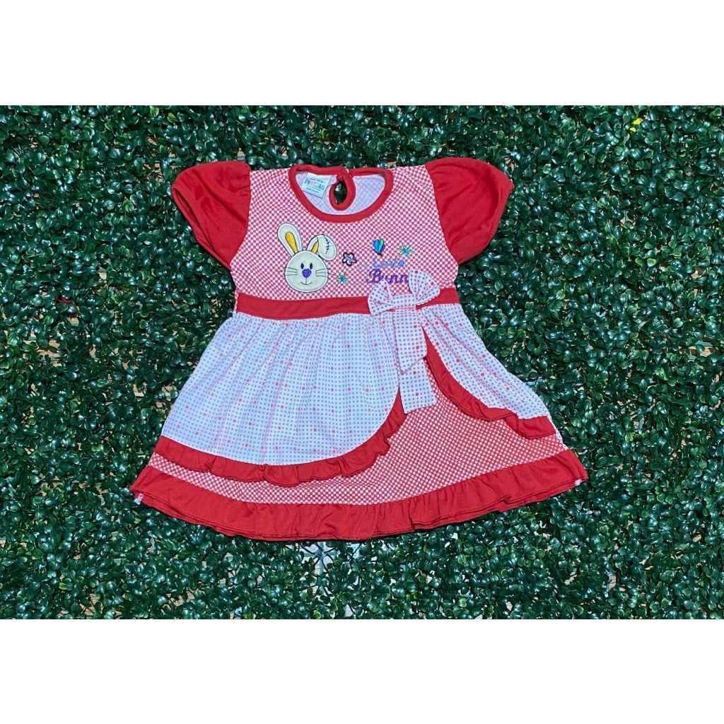 baju bayi dress motif love bunny setelan 3-18bulan