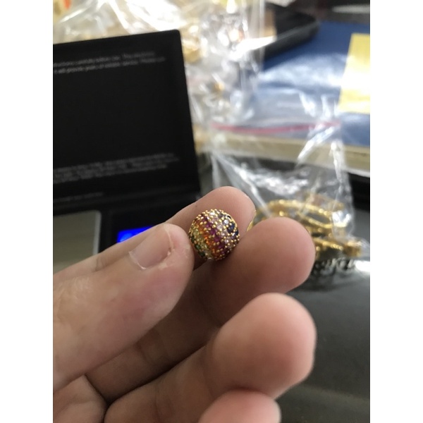 Liontin bulat bola emas asli rainbow kadar 375