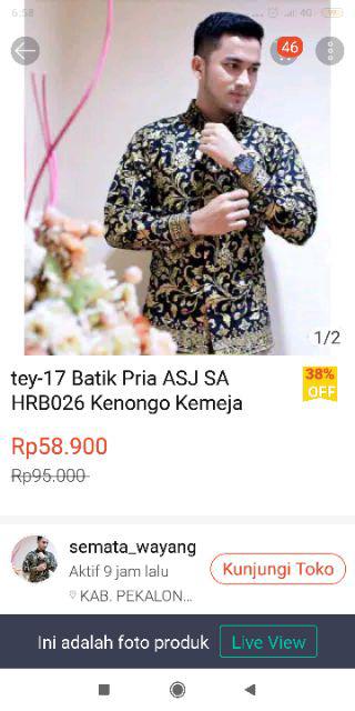 Tey-17 Batik Pria Asj Sa Hrb026 Kenongo Kemeja Tosca Pendek Pekalongan Padi M L Xl Sogan Tulis ::