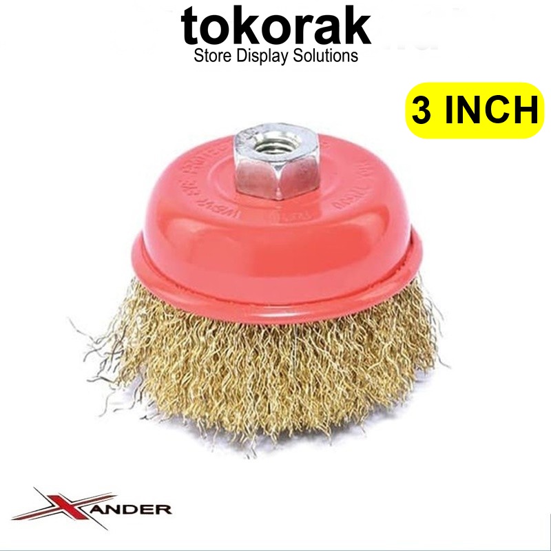 XANDER SIKAT KAWAT MANGKOK KUNINGAN 3 INCH - CUP BRUSH GERINDA TANGAN