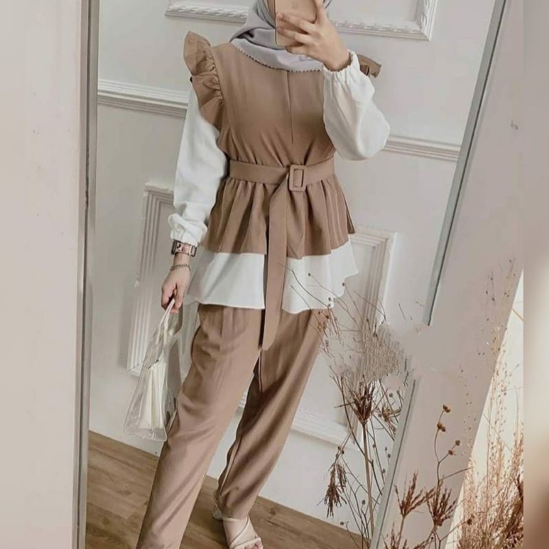 MURAH LEBAY ONE SET JUMBO - STANDART / SETELAN RAYON - MOSCREPE /Malika One Set// One Set Terbaru Kekinian Moscrepe Wanita /  FREE BELT TALI PINGGANG