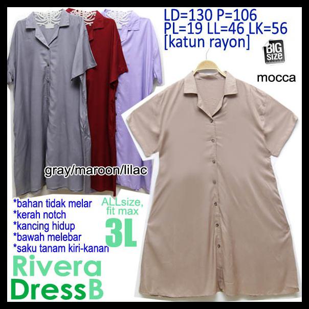 Terbaru Rivera Dress Midi Jumbo Ld 130 Terusan Big Size Katun Rayon Kerah - Maroon