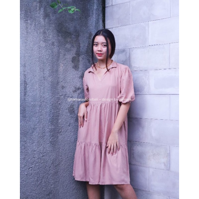 DRESS VANESSA DRES WANITA REMPEL RUFLE KERAH KOREA MIDI POLOS KOREAN STYLE