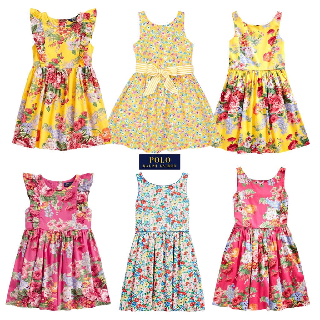 DRESS TERUSAN GAUN PESTA ANAK PEREMPUAN CEWEK BRANDED RL RALPH LAUREN MOTIF BUNGA KEMBANG FLORAL 4 5