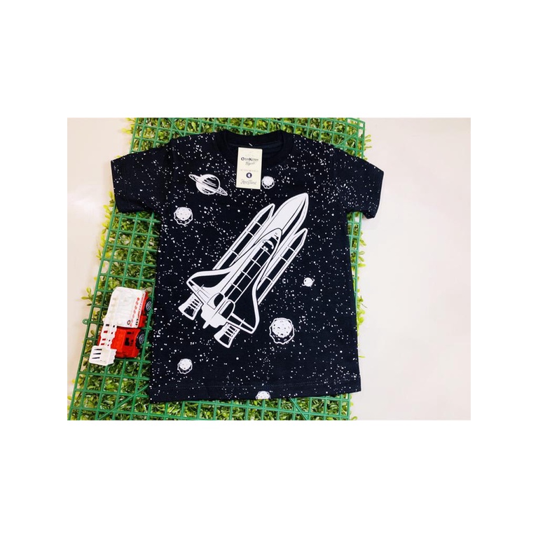 Baju / Kaos Distro Anak Laki Laki dan Perempuan/ Unisex / Baju / Motif Roket-ROKET HITAM