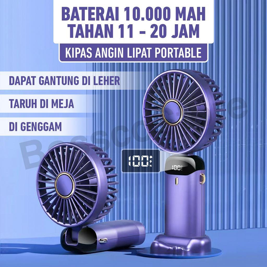 Kipas Angin Kecil Portable 10000 mAh Display Digital LCD gantung di leher taruh di meja dapat dilipat bisa aromaterapi kipas angin mini garansi resmi premium berkualitas kipas angin kencang baterai tahan lama batere tahan lama kipas angin leher neck fan