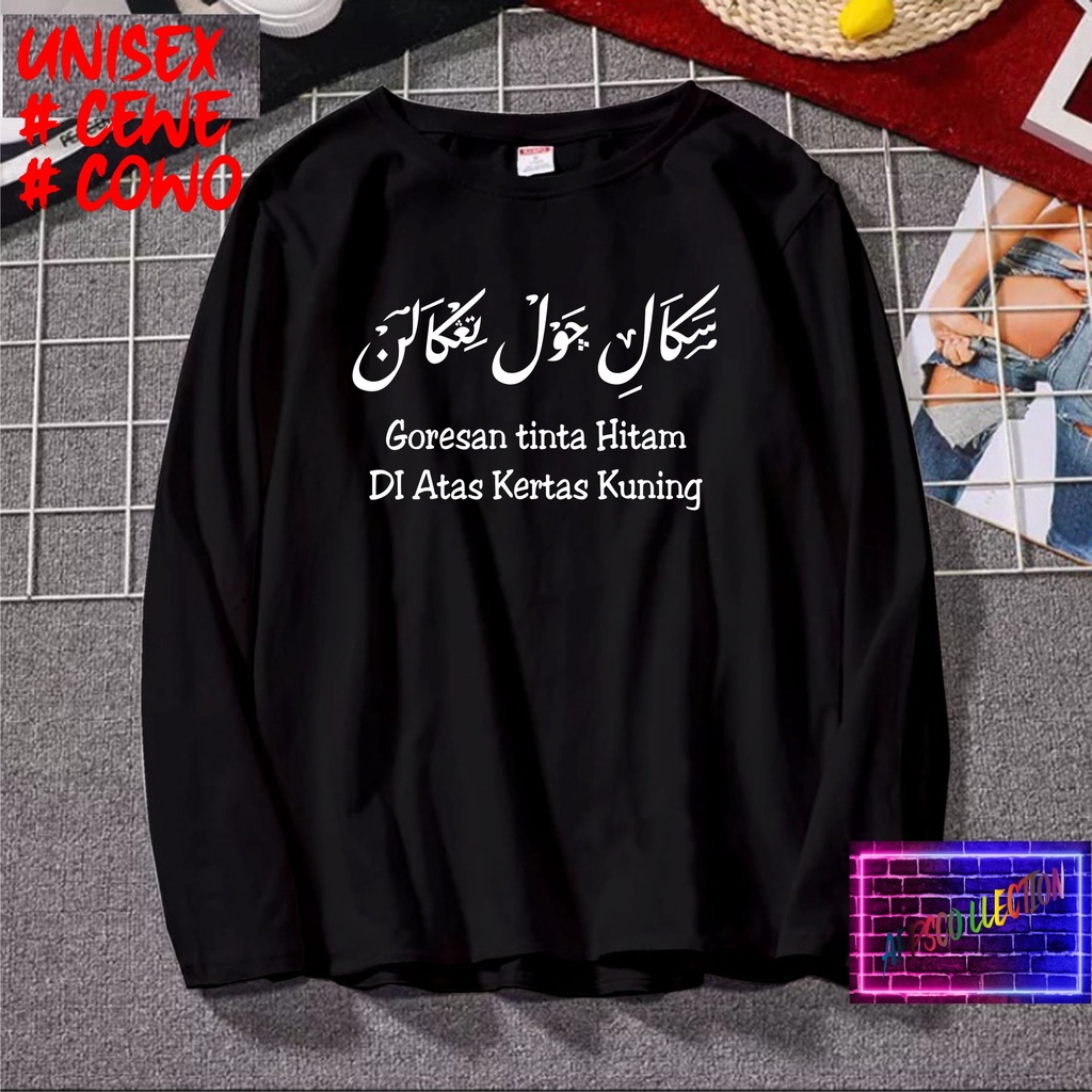 COD/ KAOS GORESAN TINTA HITAM  SANTRI /KAOS TULISAN/KAOS SANTRI KEKINIAN/KAOS DAKWAH/KAOS ISLAM/SANTRIWATI/KAOS HITS 2022/KAOS BERGAMBAR KAOS EKSPRESI KAOS PRIA TSHIRT WANITA Santai Crew Neck V-Neck Slim-fitting Polos Setrip Hitam Putih Crew Neck