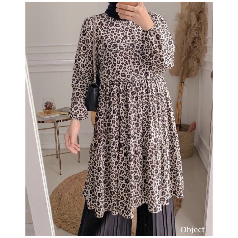 BAJU TUNIK MOTIF LEOPARD BAHAN KATUN RAYON STOK TERBATAS
